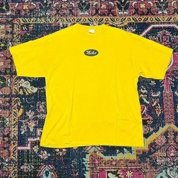 Vintage VTG 90s Nike Center Swoosh Yellow Shirt XL Fade Worn White Tag Skate Tee - Picture 1 of 1